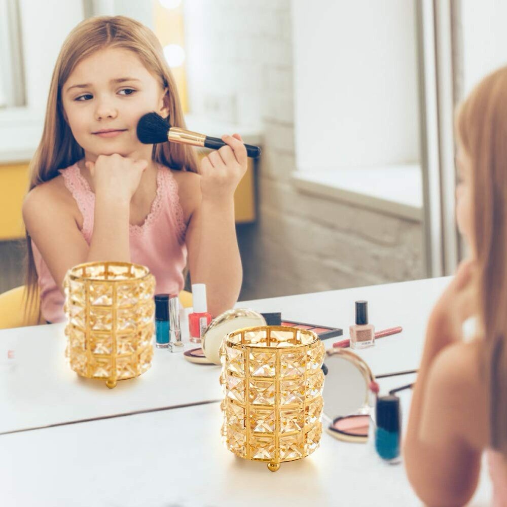 Porta brochas de maquillaje de cristal con forma de tutú, portalápices, vaso para bolígrafos, organizador de maquillaje cosmético hecho a mano, contenedor de almacenamiento de herramientas  h0266