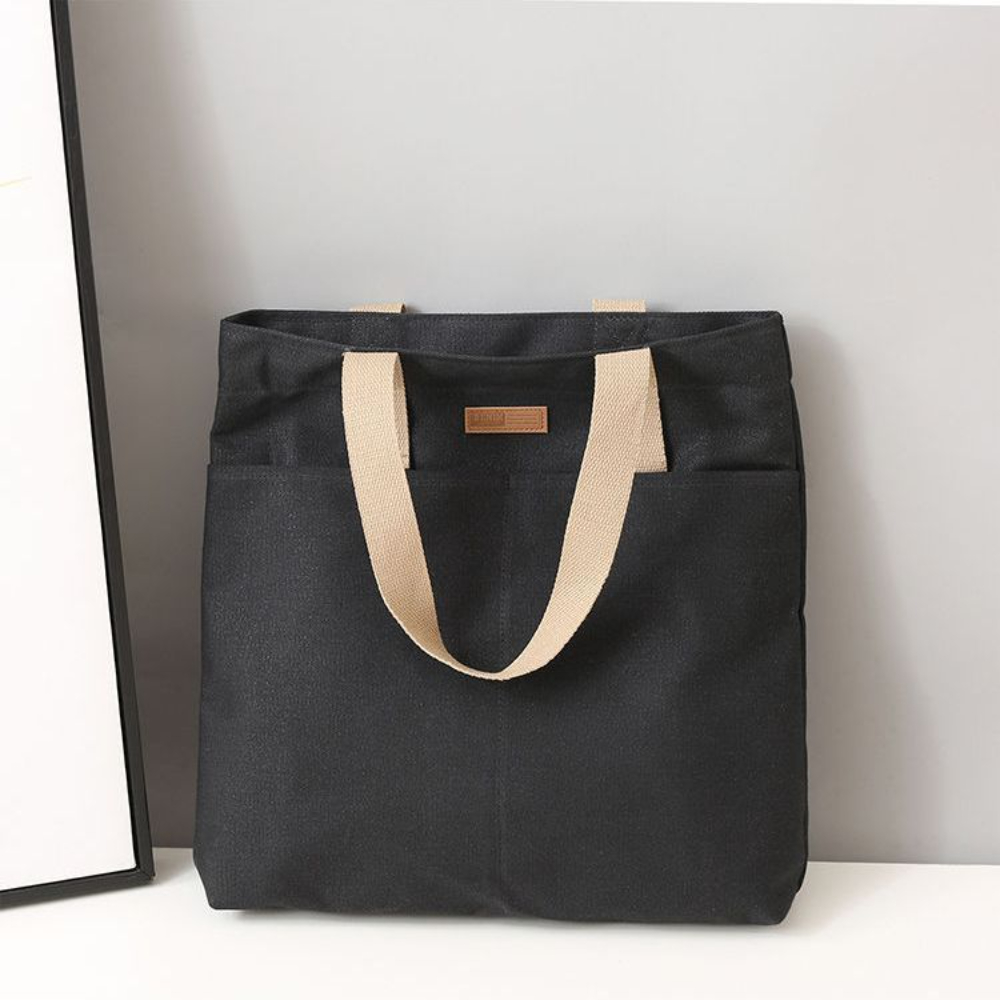 1Pc Women's Tote Bag Canvas Sewing Thread Large Capacity Advanced Sense Handbag Convenient Practical Female's Commuter Bag: black