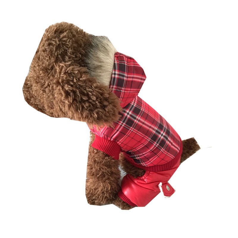 Red Grid Dog Clothes Winter Coat Jacket Hooded Pet Dog Clothes Cotton Warm Pet Jacket Thickness Dog Clothing