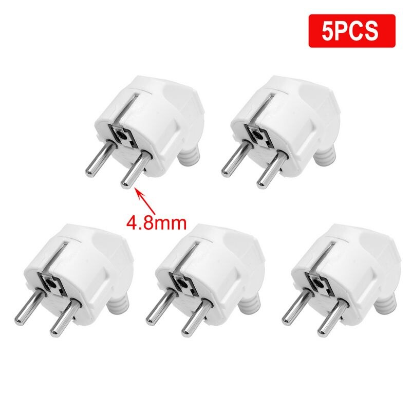 5 stuks eu-herbedradingsstekkeradapters  eu 4.8mm schuko frankrijk duitsland stroomadapters 16a 250v stopcontacten voor verlengsnoerconnector: 5 stuks wit