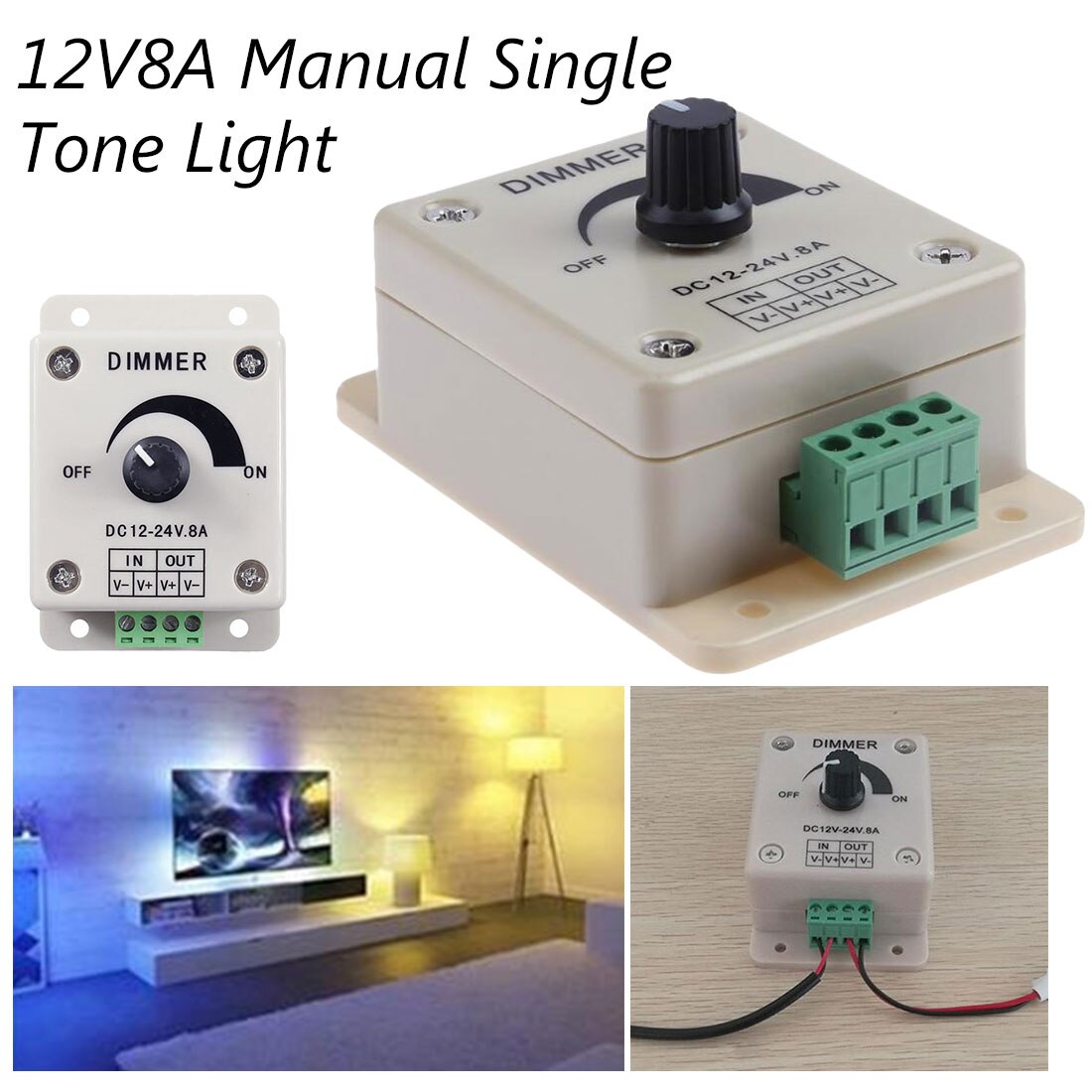 LED Dimmer Switch 12-24V 8A Adjustable Brightness Lamp Strip Driver Single Color Light Power Supply Controller