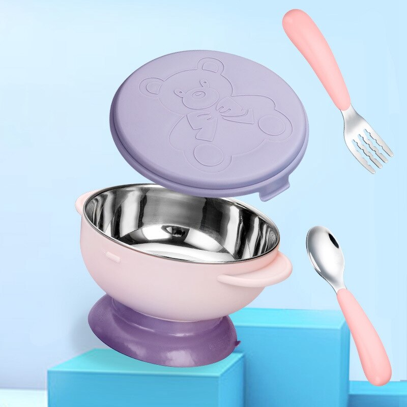 Ensemble de vaisselle en acier inoxydable, bol d&#39;alimentation pour bébés, enfants en bas âge, dessin animé Anti-chute, ensemble de nourriture thermique, bol cuillère Spork
