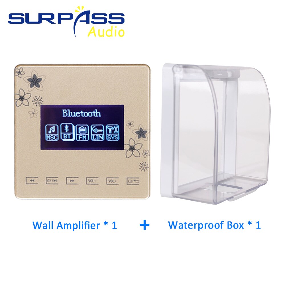 Bluetooth Wall Amplifier Mini bluetooth amplifier Home Audio System Touchkey Background Music Player connect to TV SURPASS: gold amp with box