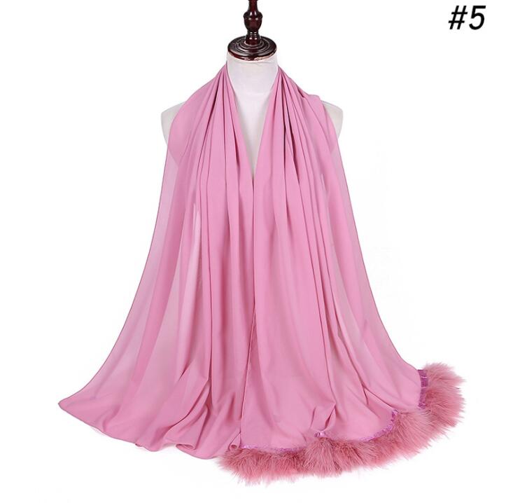 Feather Chiffon Scarf Hijab Plain Bubble Chiffon Scarf Women Popular Scarves Shawl Muslim Turban 72x175cm: COLOR 5