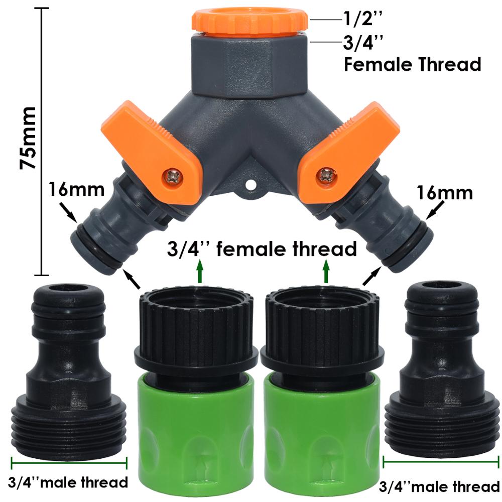 KESLA Garden Sprinkler Hose Connector Y Splitter 2-Way Valve Adapter Quick Connector 3/4''&16mm&4/7mm Quick Connector Fittings: plum