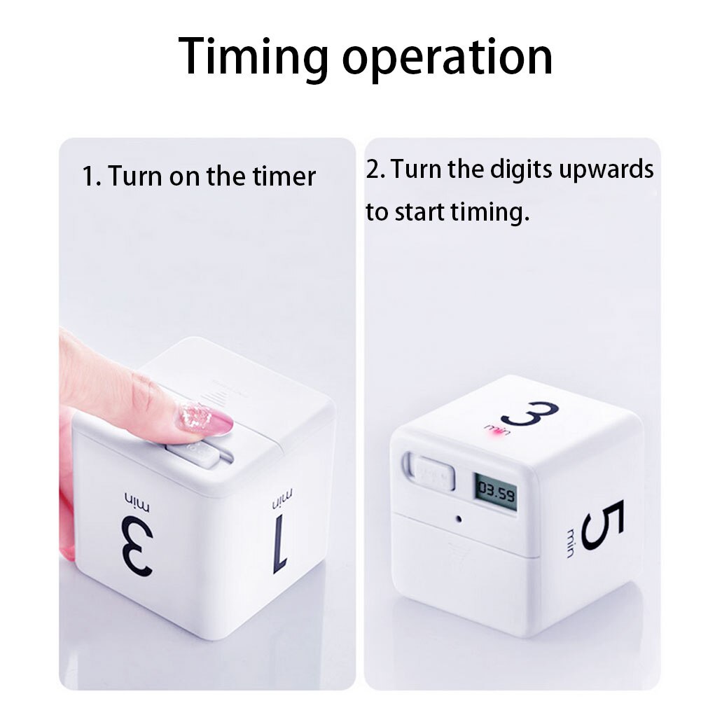 Gravity Cube Timer Electronic Pomodoro Timer Minutes Cube Timer Kitchen Timer Alarm Timer For Time Management 1-10 Minutes White