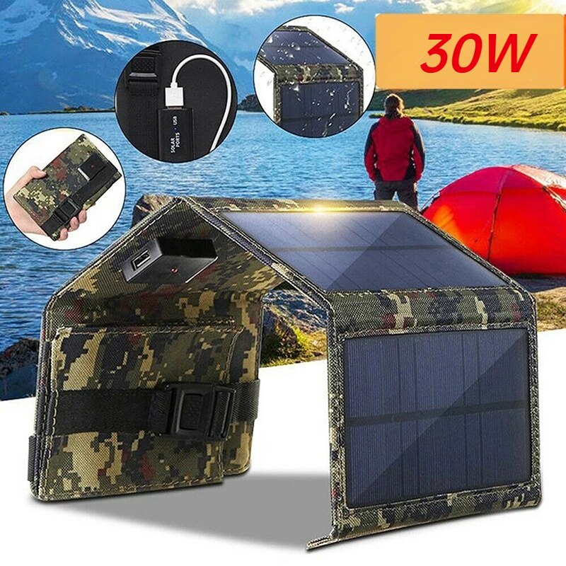 Cargador de Panel Solar plegable, mochila impermeable de 30W, células solares de energía Solar plegables para teléfono móvil, coche, RV, barco, Camping, al aire libre