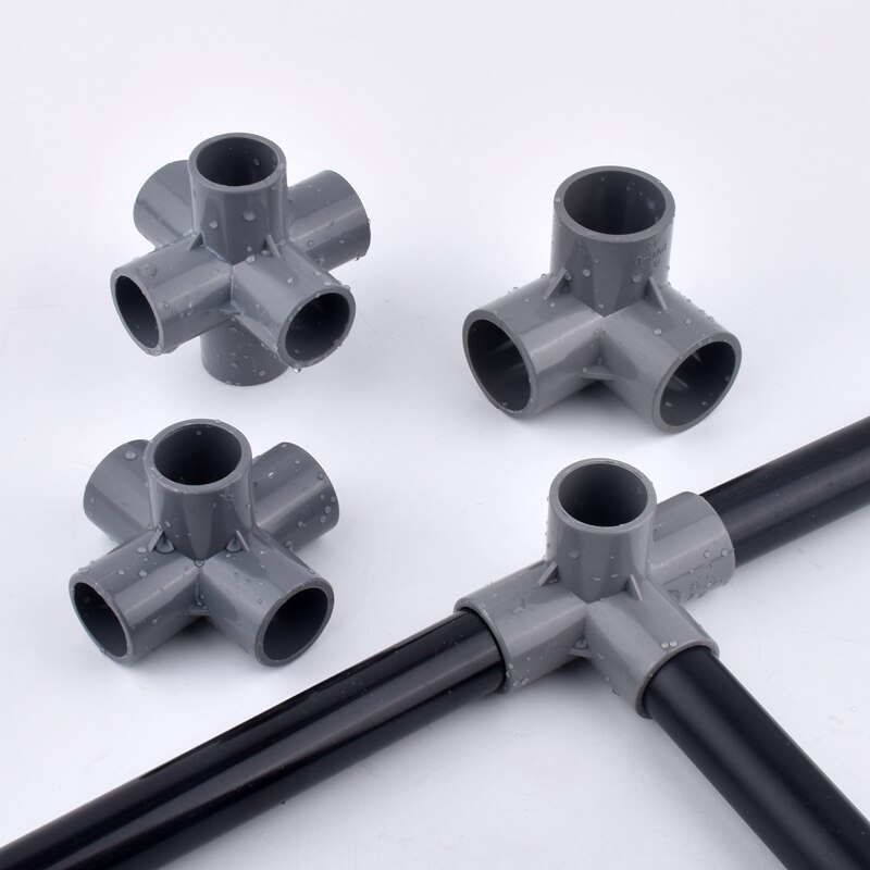1Pc 20~50mm Grey PVC Pipe Connector 3/4/5/6-Ways Three Dimensional Joint, Aquarium Garden Watering Irrigation Water Tube Joint