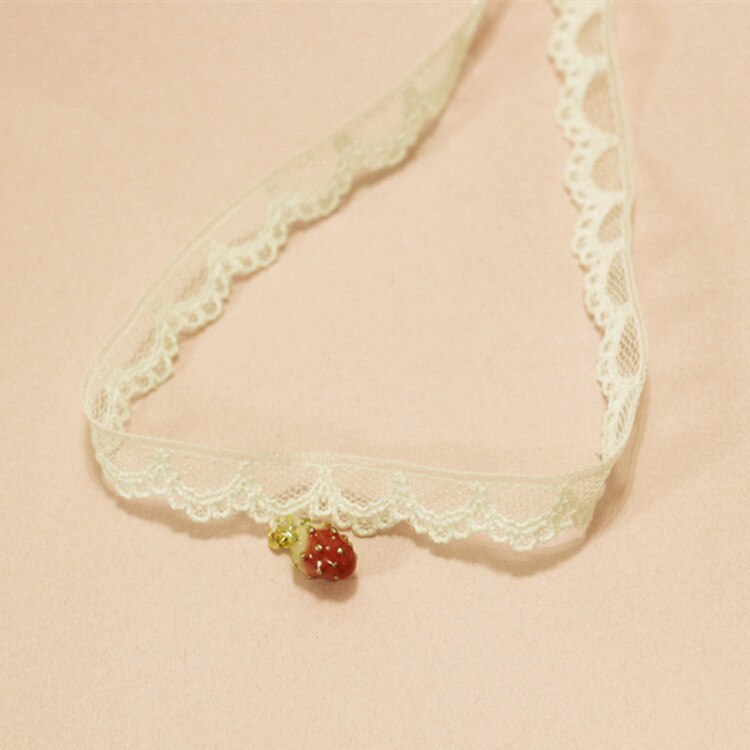 Harajuku Accessoires Wit Kant Zoete Aardbei Choker Ketting Voor Vrouwen Lolita Kawail Charm Asethetic Sieraden Party