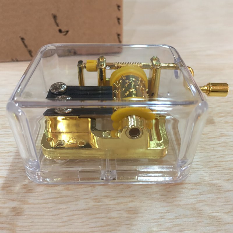 Transparent Acrylic Square Music Boxes Gold Hand Cranked Gurdy 18 Note Music Box Play Birthday Christmas Year