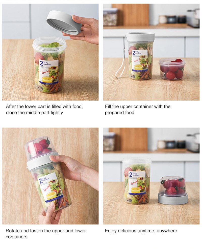 Boîte à Salade Verticale étanche Avec Compartiment à Sauce Intégré - Conteneur Repas Frais Pour Salade à Emporter