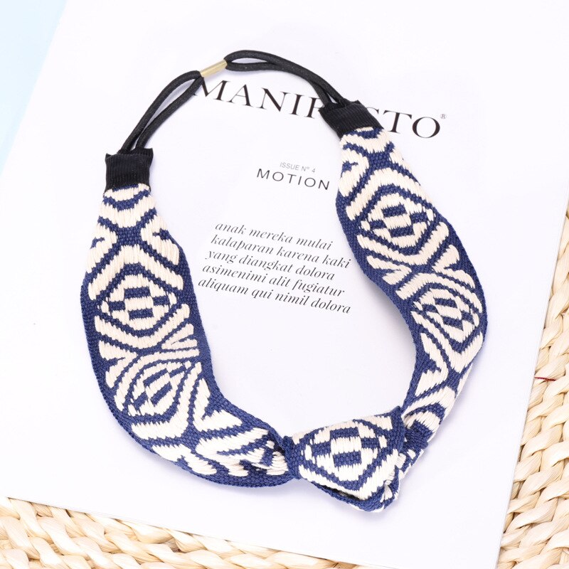 Südkorea Dongdaemun Kunling Promi Stil Breite Dicke Haar Bands Herbst Und Winter Neue Stil Elegante Stirnband Headba: Blue Diamond Shape Webbing Knot Hair Band