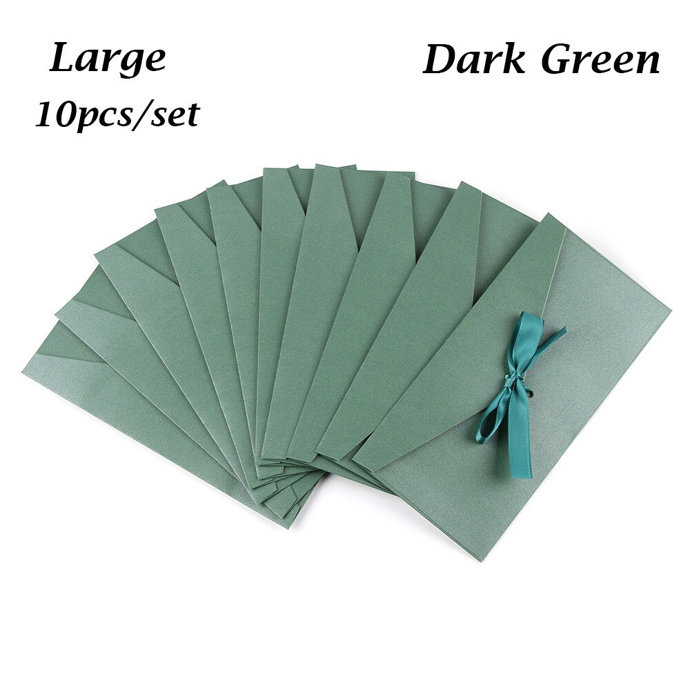 12 färger 10 st/set kuvert pärlemorskimrande papper rosett tjocka band retro färg brevpapper bröllop inbjudna: Stor mörkgrön