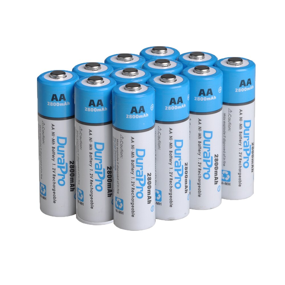 DuraPro 2800MAH AA or 1100mAH AAA Ni-MH Rechargeable Batteries for Camera, Calculator, MP3 Player ect: 12 AA