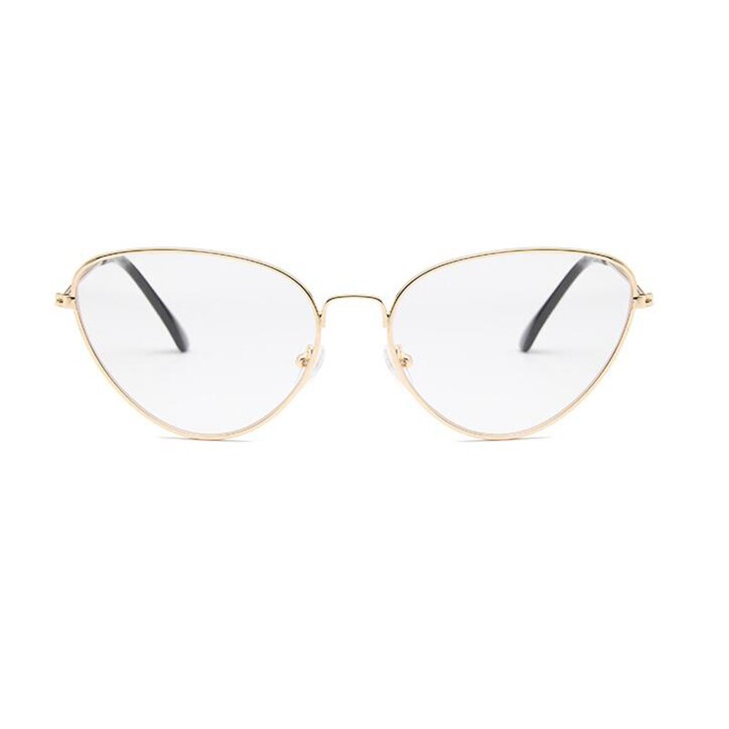 Óculos gatinho de metal fino, óculos femininos transparentes de marca de luxo, óculos retrô para mulheres: Gold frame
