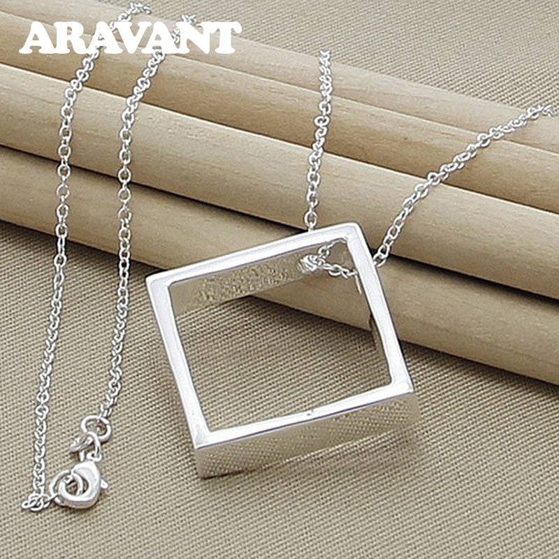 Silber 925 Halskette Einfachen Quadratischen Anhänger Halsketten Für Frauen Weihnachten Silber Schmuck