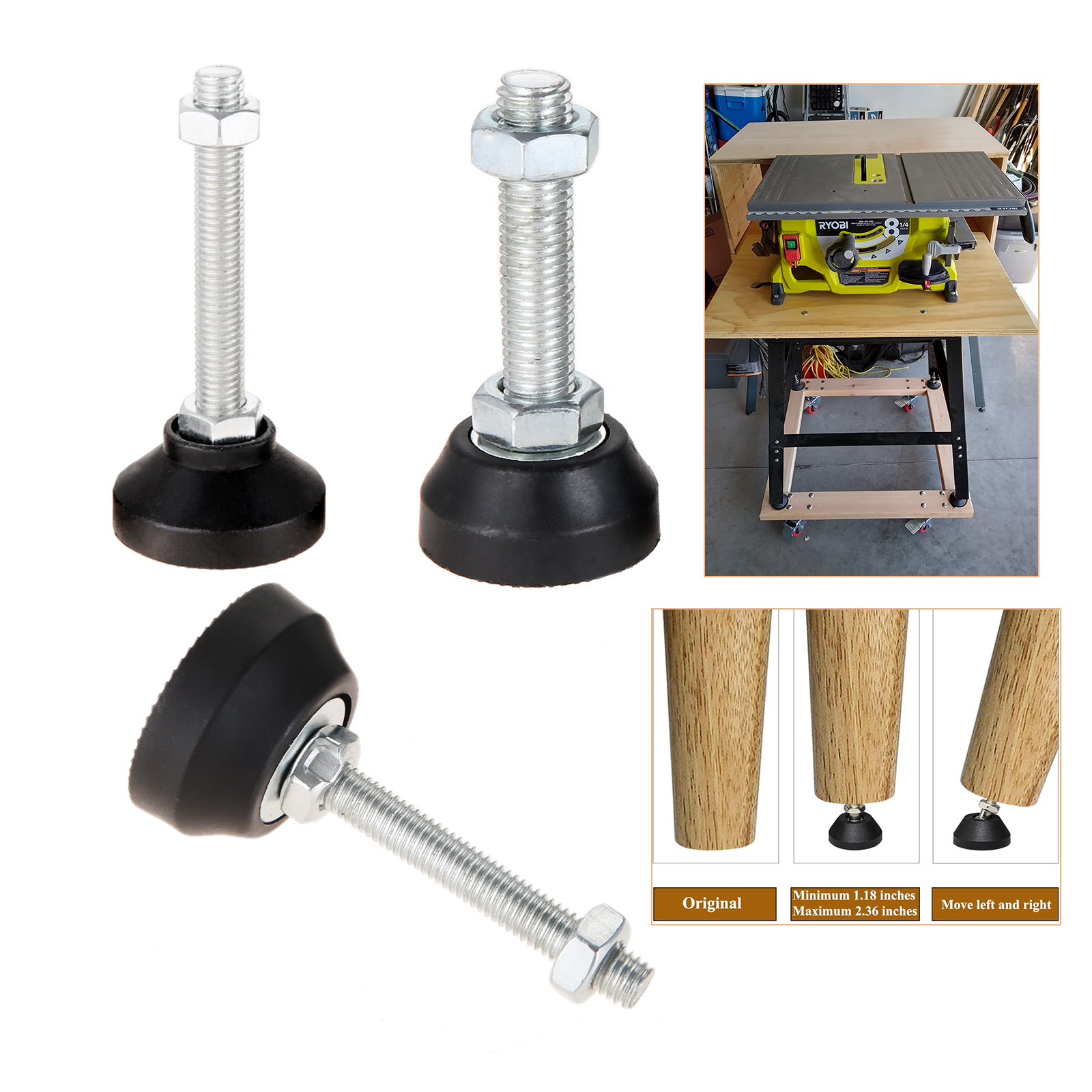 1/2pcs Adjustable Furniture Foot w/Thread Nylon Metal Glide Leveling Feet M8 M10 M12 M14 M16 Guard Pad Machine Equipment Support