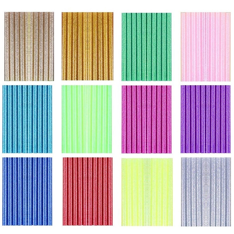 Hlzs-Veelkleurige Glue Sticks Glitter Bling-Bling Mini Melt Lijm Sticks 0.28in X 4in Voor Diy kleuren (12 Kleuren)
