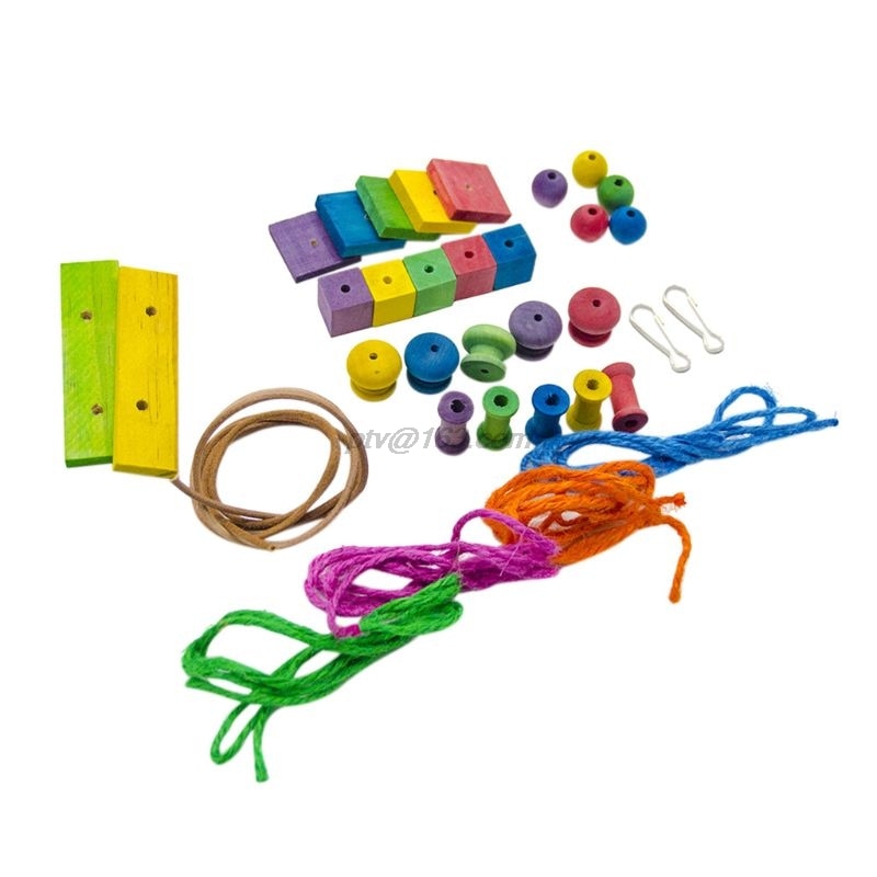 Intelligentie Papegaai Vogel Speelgoed Multicolor Diy Accessoires Houten Blokken Kralen Sisal Touw Puzzel Bite Chew Spelen Speelgoed