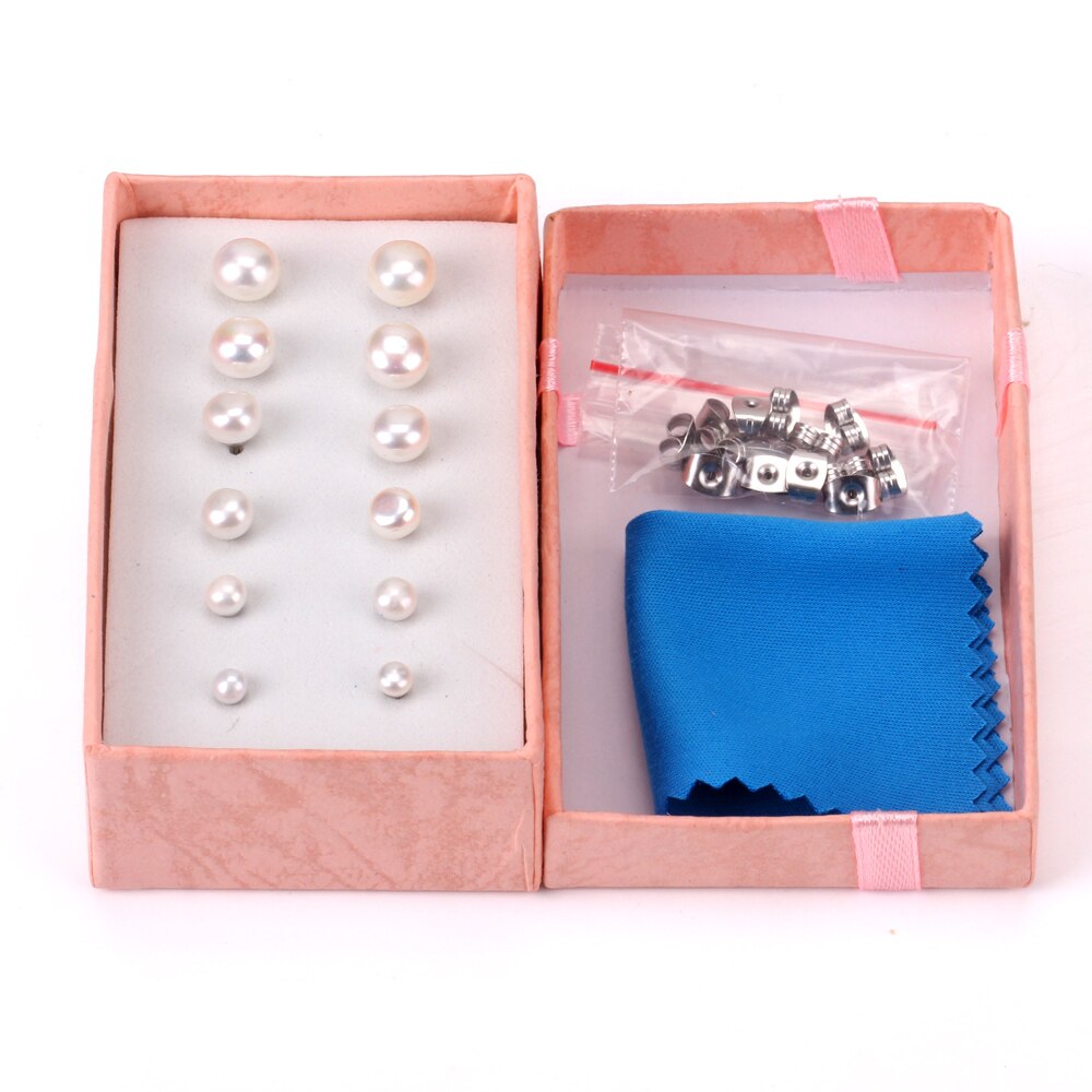 LUXUSTEEL Pink/White Freshwater Pearl Stud Earring Sets Stainless Steel 6pairs/Boxes Earrings For Women Pendientes Mujer Party