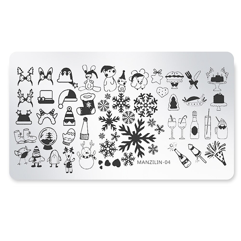 Kerst rechthoekige nagelprint stalen plaat mal kerstboom print sjabloon 6 x 12cm nail art transfer print tool: 04