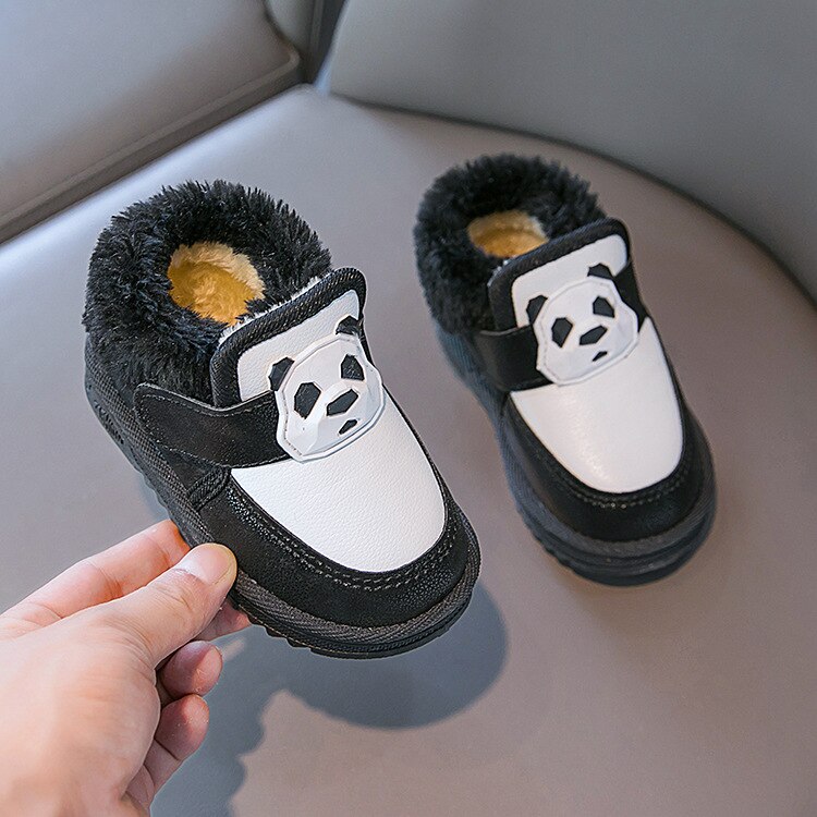 Kinderen Winter Warme Laarzen Voor Meisjes Peuter Jongens Panda Snowboots Klittenband Kinderen Mode Eerste Wandelaar Schoenen: Black / 25