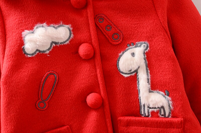 Female baby autumn winter coat, cartoon with hat collar coat.