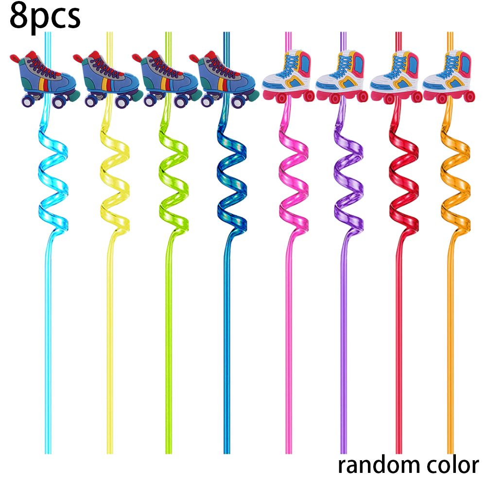 Roller Skate Party Straw Decorations 80s Theme Birthday Decoration Roller Skating Party Supplies 90s Accessories Straw: Deep Sapphire