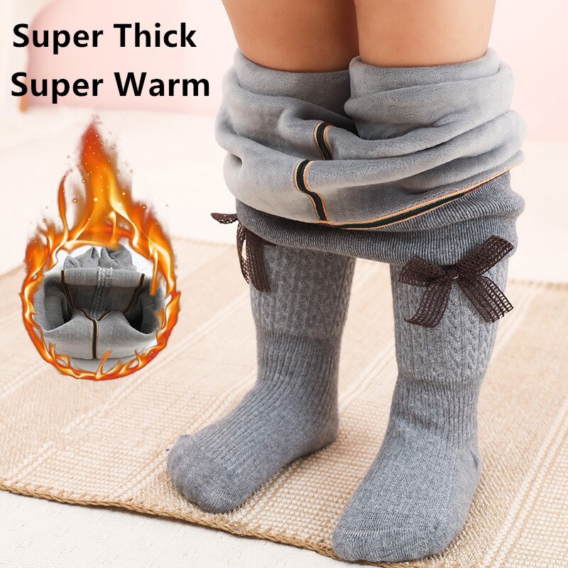1 to 12 Years Super Warm Tights In Winter Cute Bowknot Kids Pantyhose With Fleece Inside Thicken Kids Pantyhose For Baby