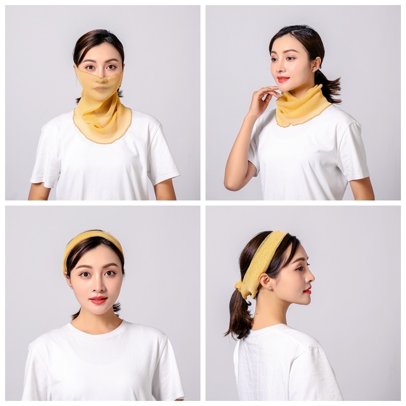 neue Gold seide Gesicht Maske Schutz Frauen Sonne Schals Hals Abdeckung fest drucken Dame Wandern Reiten Mund Schal Ring wickelt