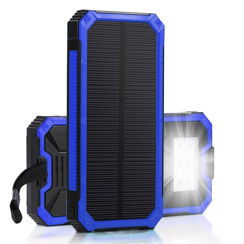 Solar Tragbare Wasserdichte Tragbare Power Bank 10000 MAh für Alle Smart Handy Akku Power Schnelle Lade Externe Batterie LED: Blau