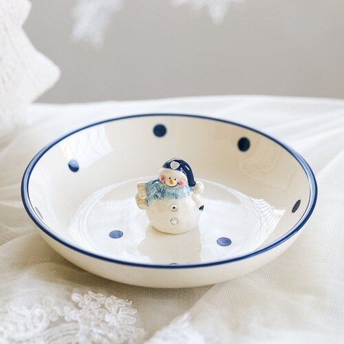 Blue Snowman Plates Christmas Home Decor Snack Dishes Kitchen Utensils Tablware: 3D snow plate