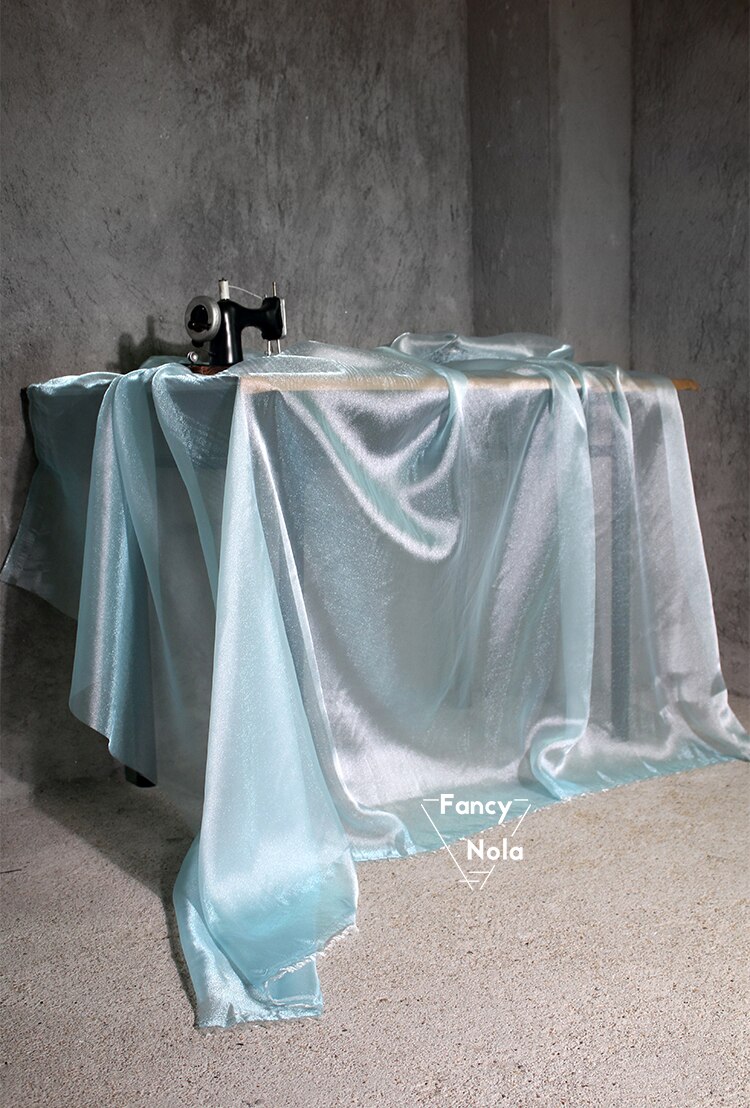 Hilo de cristal de tul azul claro, 145cm de ancho, perspectiva brillante, vestido de Organza para boda, Tejido de gasa de Artesanal, CG085