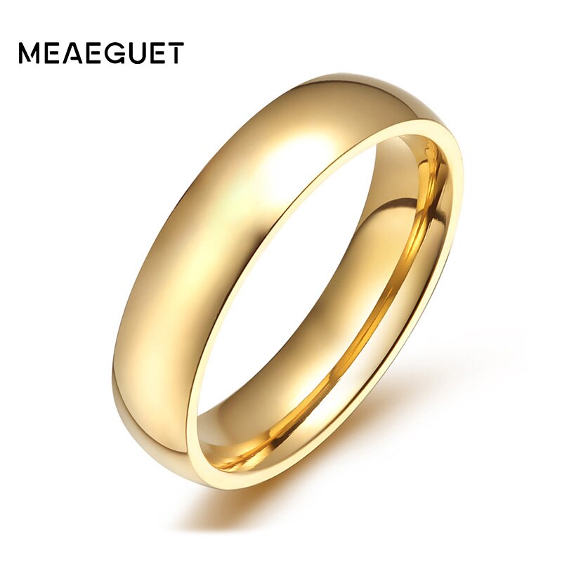 Meaeguet 4mm Wide Gold-color Stainless Steel Wedding Band Engagement Rings For Women Men Jewelry USA Size 5-12