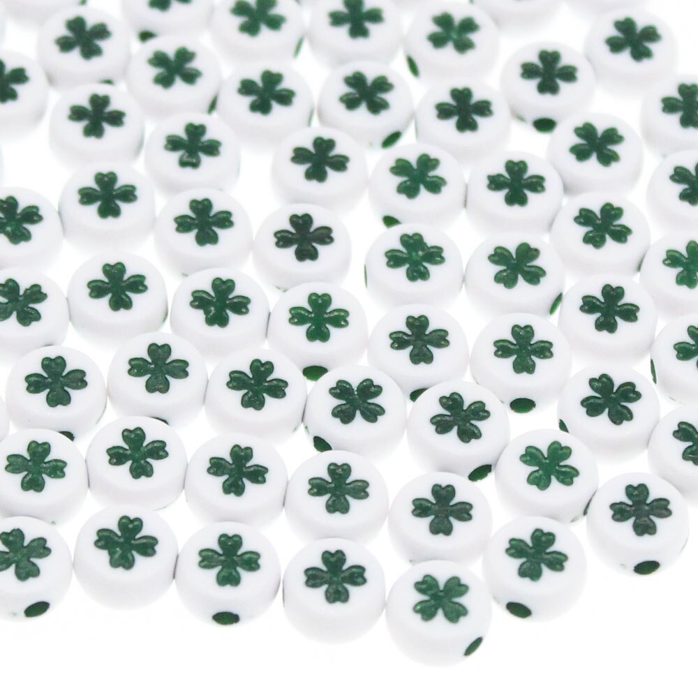 Chongai 200Pcs Ronde Acryl Lucky Clover Kralen Voor Sieraden Maken Kid Diy Materiaal Losse Spacer 4*7Mm: Default Title