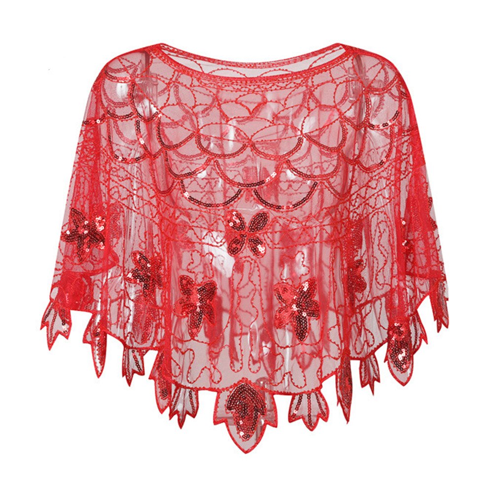 Lady Sequin Luxury Shiny Party Cape Women Bling Bling Amazing Evening Shawl Celebrity Formal Event Accessory Black: Red