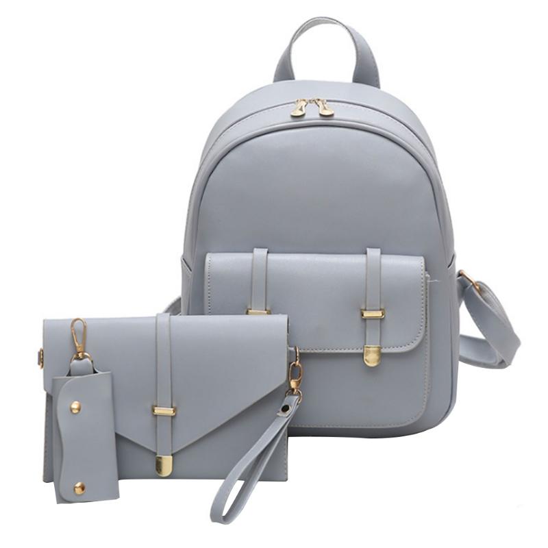 3 stücke Frauen PU Leder Rucksack setzt Frauen Tasche Schule Taschen für Teenager Mädchen Nette 3 setzt Verbund Tasche Mochilas femininas Sack: Grau