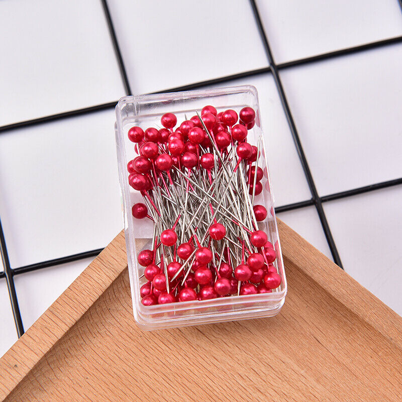 100 stk synåle glashoved perle symaskine nåleholder hovedstifter: Rød
