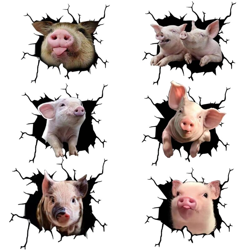 Pegatinas tridimensionales para ventana de coche, calcomanías 3D con grietas de cerdo, 594C