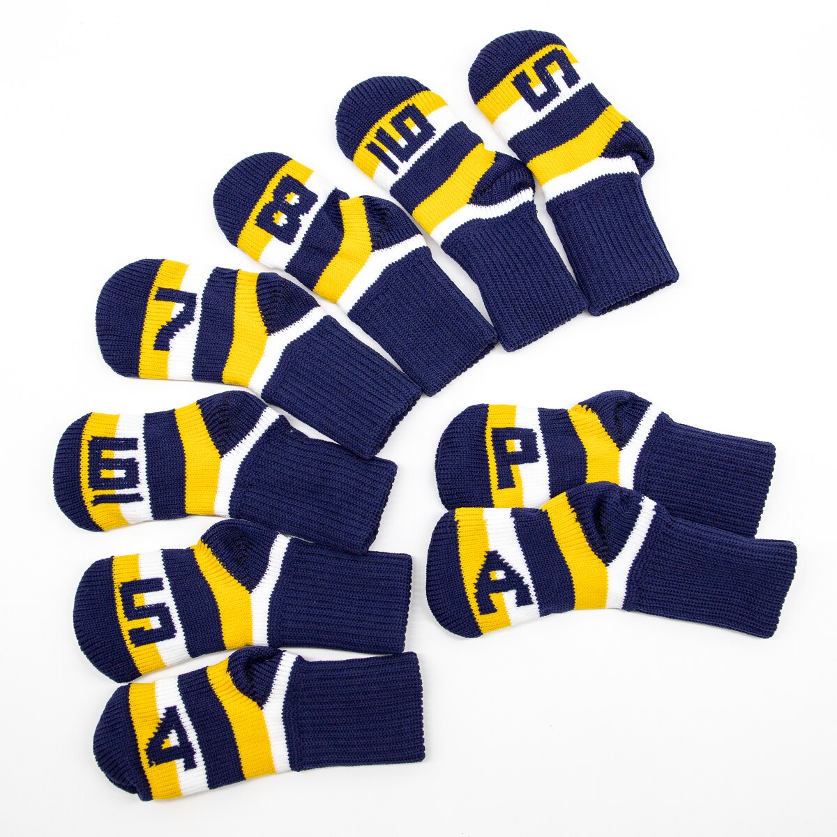 9Pcs Knitted Golf Headcover Covers Club Iron Golf Irons Head Covers Knit Long-neck Sock Style Golf Headcovers Washable