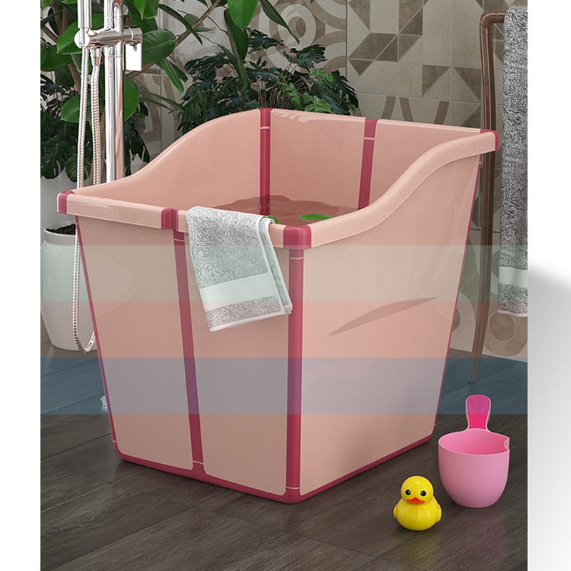 Folding Bathtub Swimming Pool Freestanding Bathtub Bath Bucket Portable Toddler Kids Infant Safety Shower Slide Protection