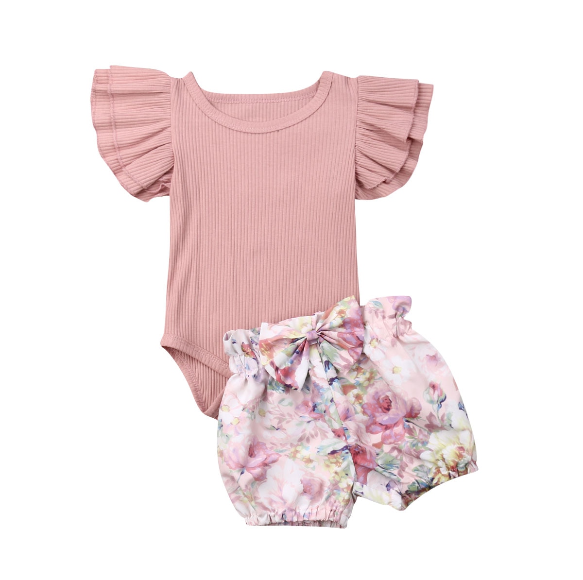 Sommer toddler baby piger sportstoppe romper blomsterbukser tøj sæt tøj 0-24m: 0-3 m