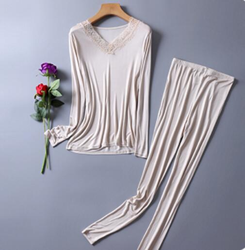 50%  silke 50%  viskose dameunderlag varmt termisk undertøy lange undertøy sett #39  xl 2xl xs383: Beige / M