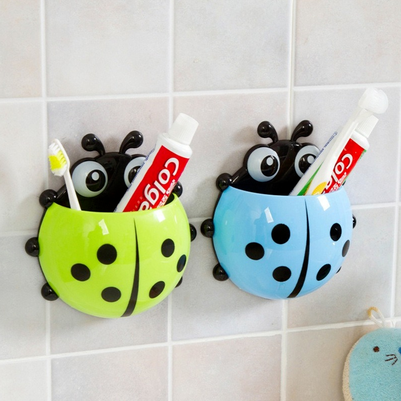 1Pcs Cute Ladybird Beetle Toothbrush Toothpaste Shelves Pencil/Pen Storage Holders &amp; Racks Children Brush Teeth Bathroom Supply