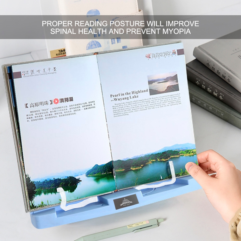 Portable Book Stand Adjustable 6 Angles Book Document Holder Foldable Bookstand Hands Free Desk Reading for Book Textbook