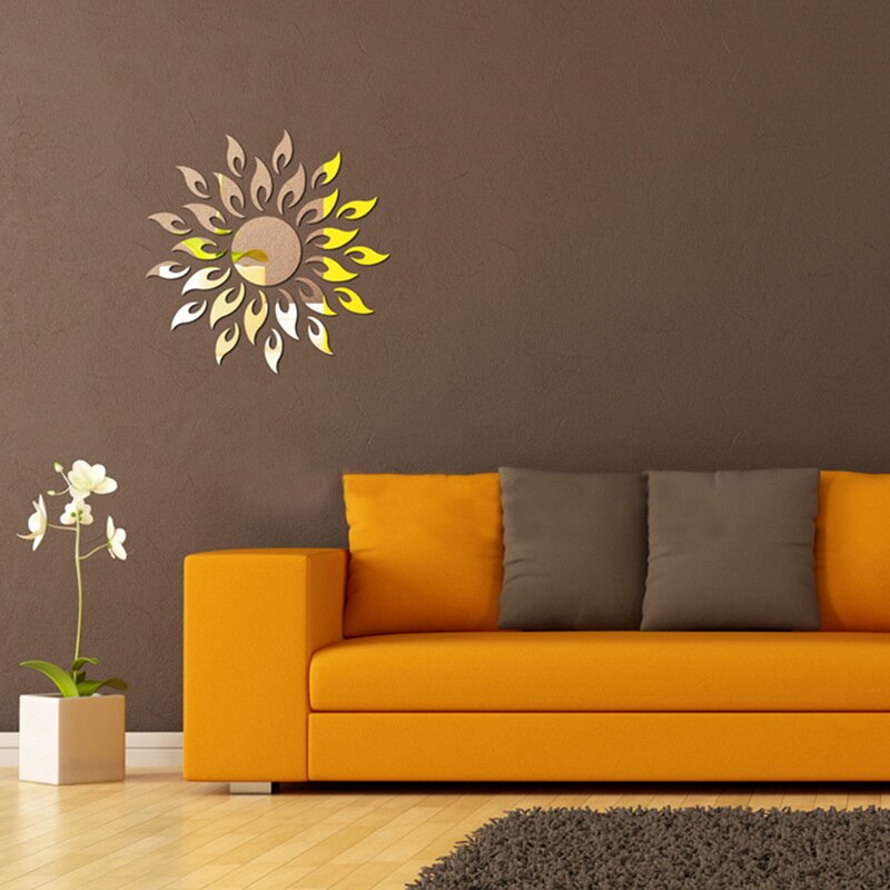 Solsikke spejl wallstickers diy sølv reflekterende klistermærke værelse dekoration aftagelig wall sticker hjem stue kunst indretning