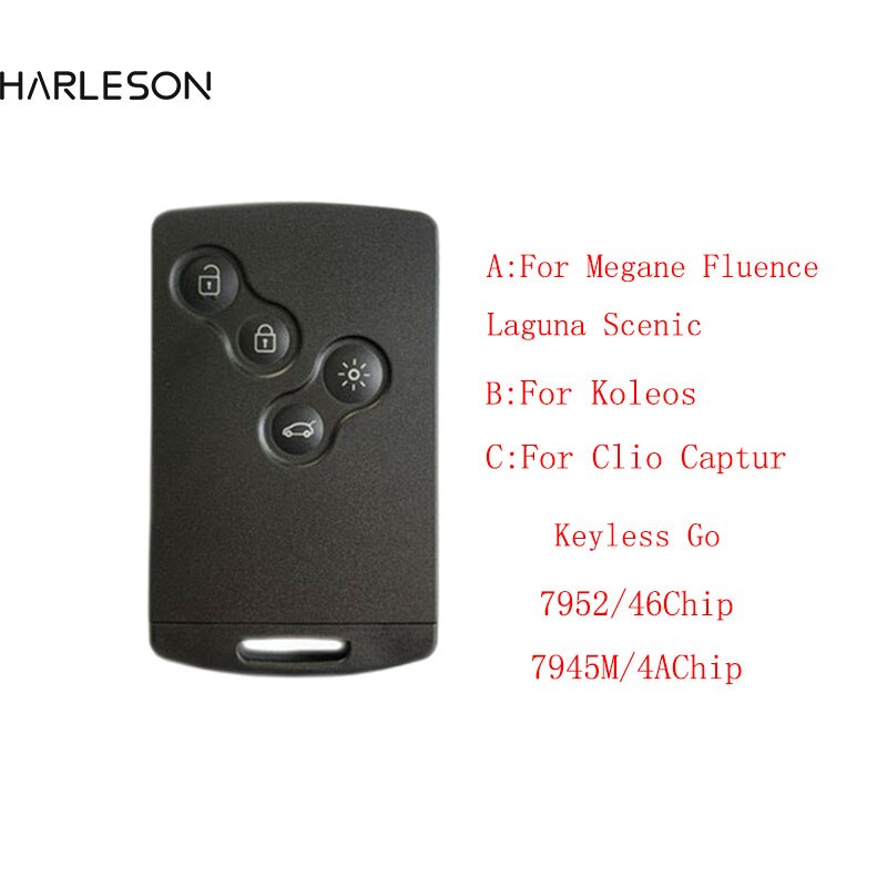 Nøglefri smart fjernbetjening nøglekort til renault megane fluence laguna scenic clio captur koleos 433 mhz  id46- pcf 7952 4 achip 7953m