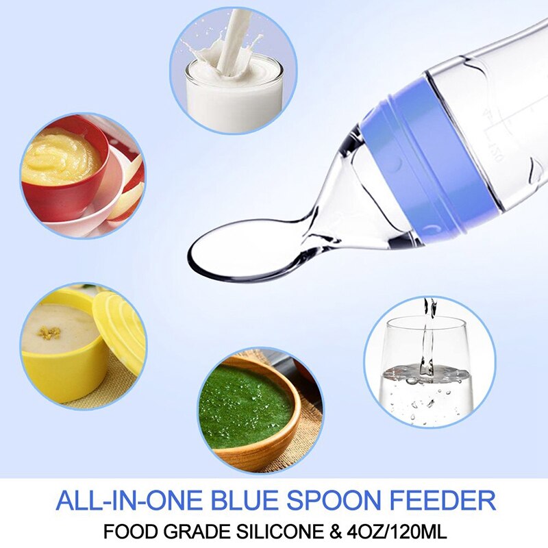 2 szt. Silikonowa łyżka dozująca żywność dla niemowląt (120Ml, idealna dla dzieci w wieku 4 miesięcy)-ściskać podajnik z łyżeczką-łyżka butelka dla dziecka