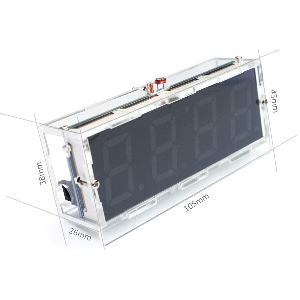 Compact 4-digit DIY Alarm Clock DIY Digital LED Clock Kit Light Control Temperature Date Time Display with Transparent USB Clock