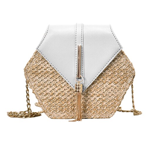 Hexagon Mulit Stil Stroh + pu Tasche Handtaschen Frauen Sommer Rattan Tasche